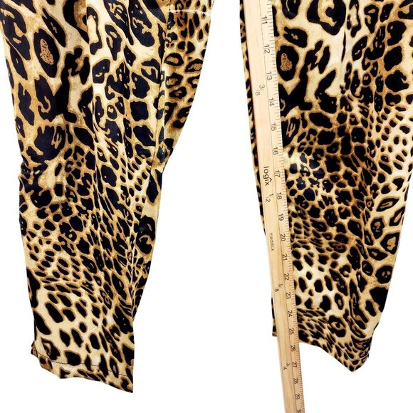 Leopard Print Satin Pants With Elastic Waist & Drawstring Size M Haute Monde - Picture 10 of 12